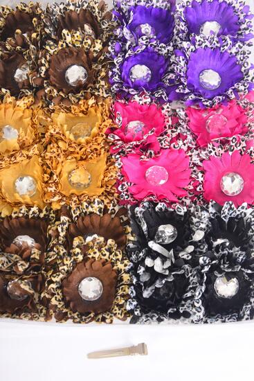 Flowers 24 pcs Flower Daisy Leopard Print Multi / 24 pcs Flower = Dozen Alligator Clip , Flower Size - 2.75" Wide , 3 Brown, 3 Canel , 2 Black , 2 Purple , 2 Fuchsia Color Asst