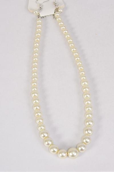 Necklace Sets Graduated From 14 mm Glass Pearls Cream Pearl /  12 pcs = Dozen Beige or Cream , 2" Long , Hang Tag & Opp Bag & UPC Code