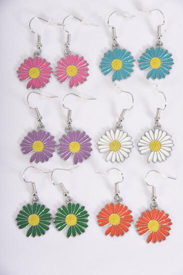 Earrings Flower Daisy Enamel Color Asst / 12 Pair = Dozen Match 25025 20474 Fish Hook , 2 White , 2 Hot Pink , 2 baby Pink , 2 Lavender , 2 Blue , 2 Orange Mix , Earring Card and OPP Bag & UPC Code