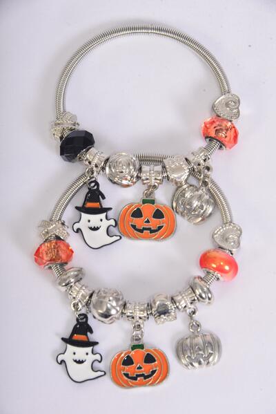 Charm Bracelet Halloween Happy Pumpkin Ghost Charms / 12 pcs = Dozen 6 Of Each Pattern Asst , Hang Tag & Opp Bag & UPC Code