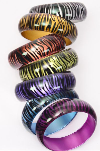 Bangle Acrylic Cat-eye Zebra Print Fall / 12 pcs = Dozen  Fall , Size - 2.75" x 1" , 2 Pink , 2 Blue , 2 Purple , 2 Gold , 2 Silver , 1 Lime , 1 Peach Color Mix , Hang tag and Opp bag & UPC Code
