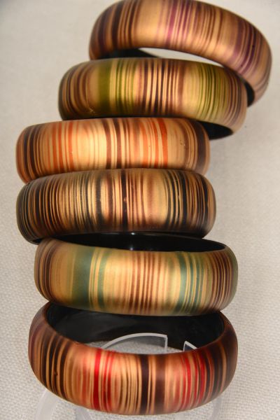 Bracelet Bangle Acrylic Fall Stripes / 12 pcs = Dozen Size-2.75" x 1"Dia Wide , 2 of each Color Asst , Hang Tag & OPP Bag & UPC Code 