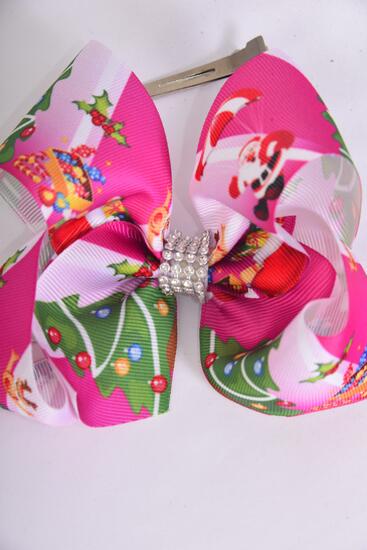 Hair Bow Jumbo Christmas Tree Grosgrain Bow-tie / 12 pcs Bow = Dozen  Alligator Clip , Size - 6" x 5" Wide , Clip Strip & UPC Code