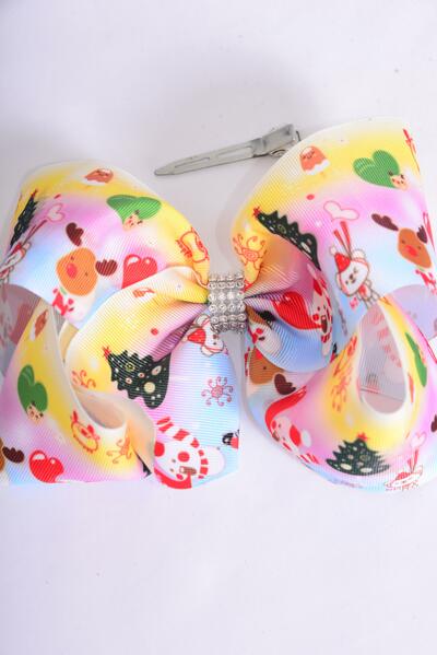 Hair Bow Extra Jumbo Cheer Type Bow Christmas Grosgrain Bow-tie / 12 pcs Bow = Dozen Christmas Day , Alligator Clip , Size - 8" x 7" Wide , Clip Strip & UPC Code