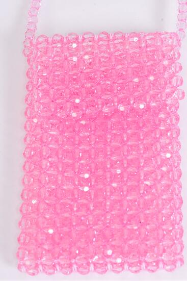 Purse Acrylic Bags Women Handbags Ladies Evening Party Shoulder Bag Beaded Messenger Crossbody Bags Phone Purse / PC Baby Pink , Handmade , Size - 7" x 4.25" Wide , OPP Bag & UPC Code