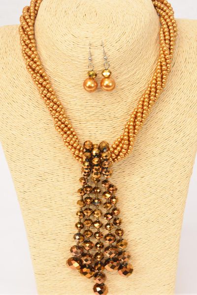 Necklace Sets Gold Pearl & Glass Crystal Drop / Sets  Size - 18" Extension Chain , Hang Tag & OPP Bag & UPC Code 