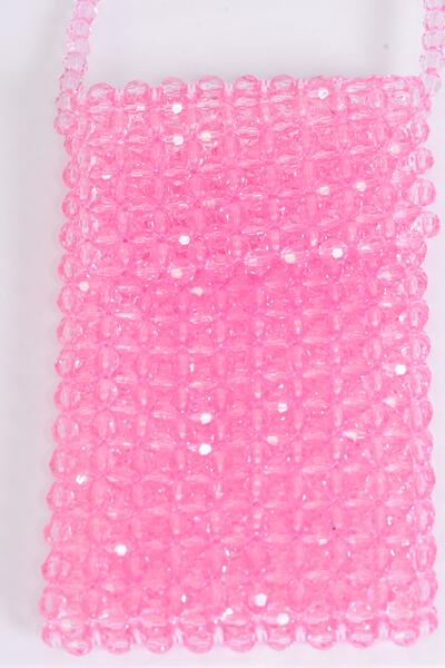 Purse Acrylic Bags Women Handbags Ladies Evening Party Shoulder Bag Beaded Messenger Crossbody Bags Phone Purse / PC Baby Pink , Handmade , Size - 7" x 4.25" Wide , OPP Bag & UPC Code