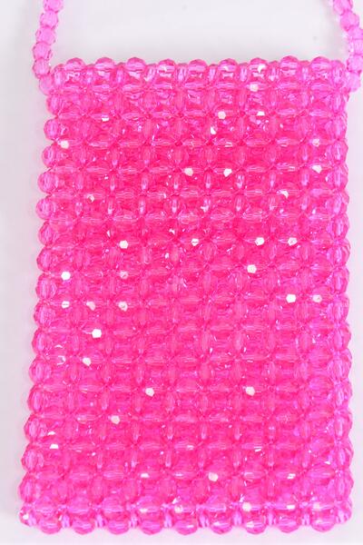 Acrylic Bags Women Handbags Ladies Evening Party Shoulder Bag Beaded Messenger Crossbody Bags Phone Purse / PC Hot Pink , Handmade , Size-7"x 4.25" Wide , OPP Bag & UPC Code