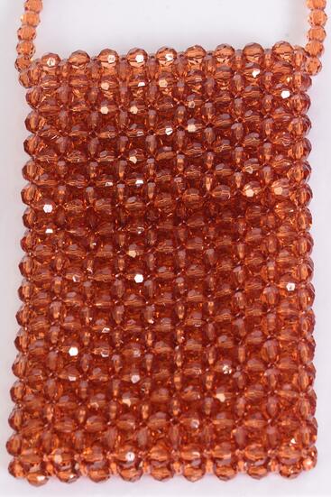 Purse Acrylic Bags Women Handbags Ladies Evening Party Shoulder Bag Beaded Messenger Crossbody Bags Phone Purse / PC Brown , Handmade , Size- 7" x 4.25" Wide , OPP Bag & UPC Code