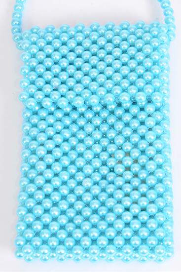 Purse Pearl Bags Women Handbags Ladies Evening Party Shoulder Bag Beaded Messenger Crossbody Bags Phone Purse / PC Turquoise , Handmade , Size - 7" x 4.25" Wide , OPP Bag & UPC Code
