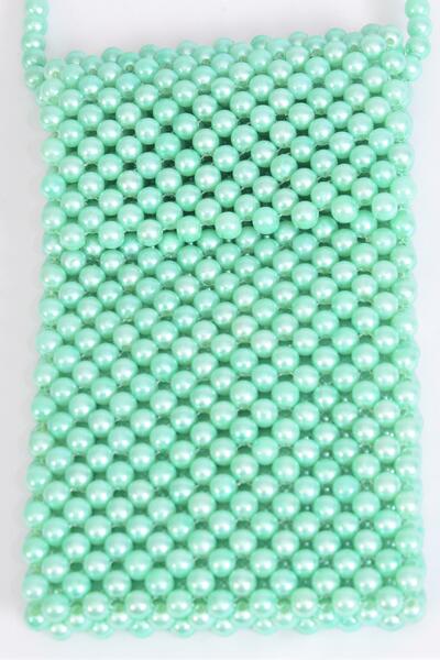 Purse Pearl Bags Women Handbags Ladies Evening Party Shoulder Bag Beaded Messenger Crossbody Bags Phone Purse / PC  Mint Green , Handmade , Size - 7" x 4.25" Wide , OPP Bag & UPC Code