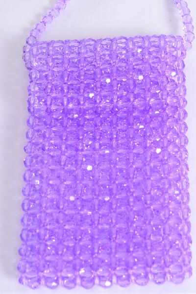 Purse Acrylic Bags Women Handbags Ladies Evening Party Shoulder Bag Beaded Messenger Crossbody Bags Phone Purse / PC  Lavender , Handmade , Size - 7" x 4.25" Wide , OPP Bag & UPC Code