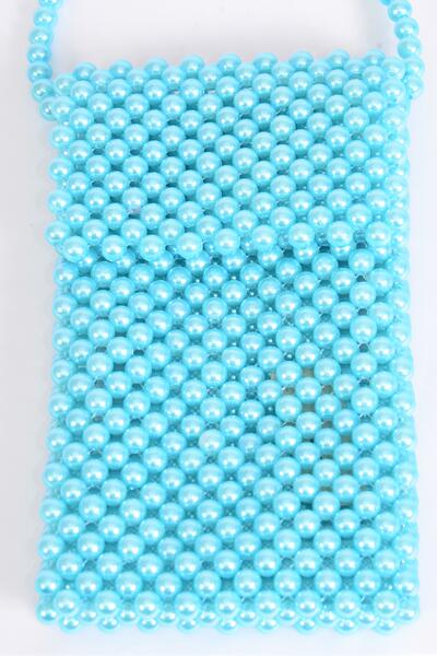 Purse Pearl Bags Women Handbags Ladies Evening Party Shoulder Bag Beaded Messenger Crossbody Bags Phone Purse / PC Turquoise , Handmade , Size - 7" x 4.25" Wide , OPP Bag & UPC Code