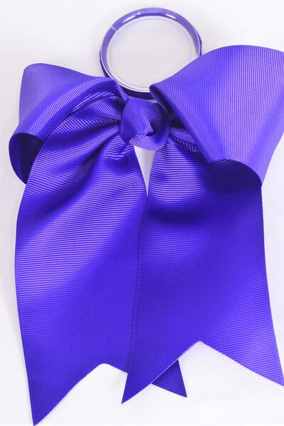 Hair Bow Extra Jumbo Long Tail Cheer Type Bow Purple Elastic Grosgrain Bow-tie / 12 pcs Bow = Dozen Purple , Elastic , Size - 6.5" x 6" Wide , Clip Strip & UPC Code
