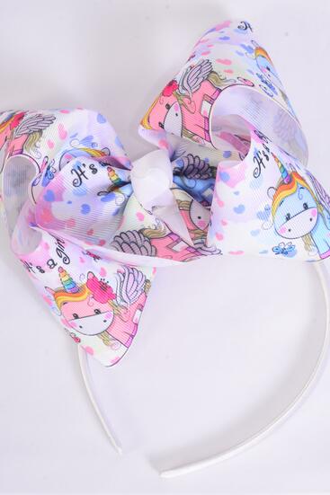 Headband Horseshoe Jumbo Cute Baby Unicorn Grosgrain Bow-tie / 12 pcs = Dozen Bow Size- 6" x 5", Hang Tag & OPP Bag & UPC Code