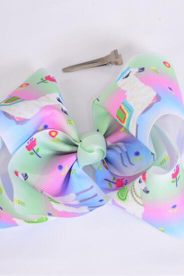 Hair Bow Extra Jumbo Cheer Type Bow Happy Llama Grosgrain Bow-tie / 12 pcs Bow = Dozen  Llama , Alligator Clip , Size - 8" x 7" Wide , Clip Strip & UPC Code