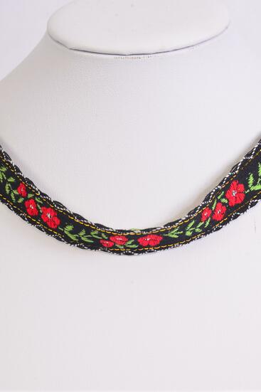 Necklace Choker Embroidery Roses /  12 pcs = Dozen Size - 14" Extension Chain , Display Card & OPP Bag & UPC Code