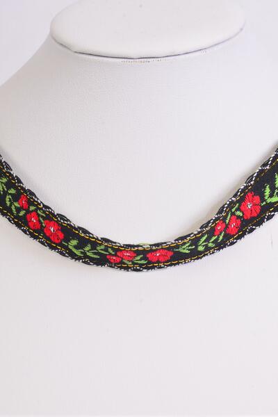Necklace Choker Embroidery Roses /  12 pcs = Dozen Size - 14" Extension Chain , Display Card & OPP Bag & UPC Code