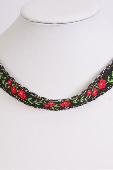Necklace Choker Embroidery Roses /  12 pcs = Dozen Size-14" Extension Chain , Display Card & OPP Bag & UPC Code