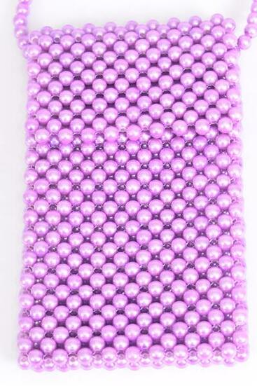 Purse Pearl Bags Shoulder Bag Beaded Messenger Cross body Bags Phone Purse / PC Lavender , Handmade , Size - 7" x 4.25" Wide , OPP Bag & UPC Code