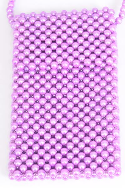 Purse Pearl Bags Shoulder Bag Beaded Messenger Cross body Bags Phone Purse / PC Lavender , Handmade , Size - 7" x 4.25" Wide , OPP Bag & UPC Code