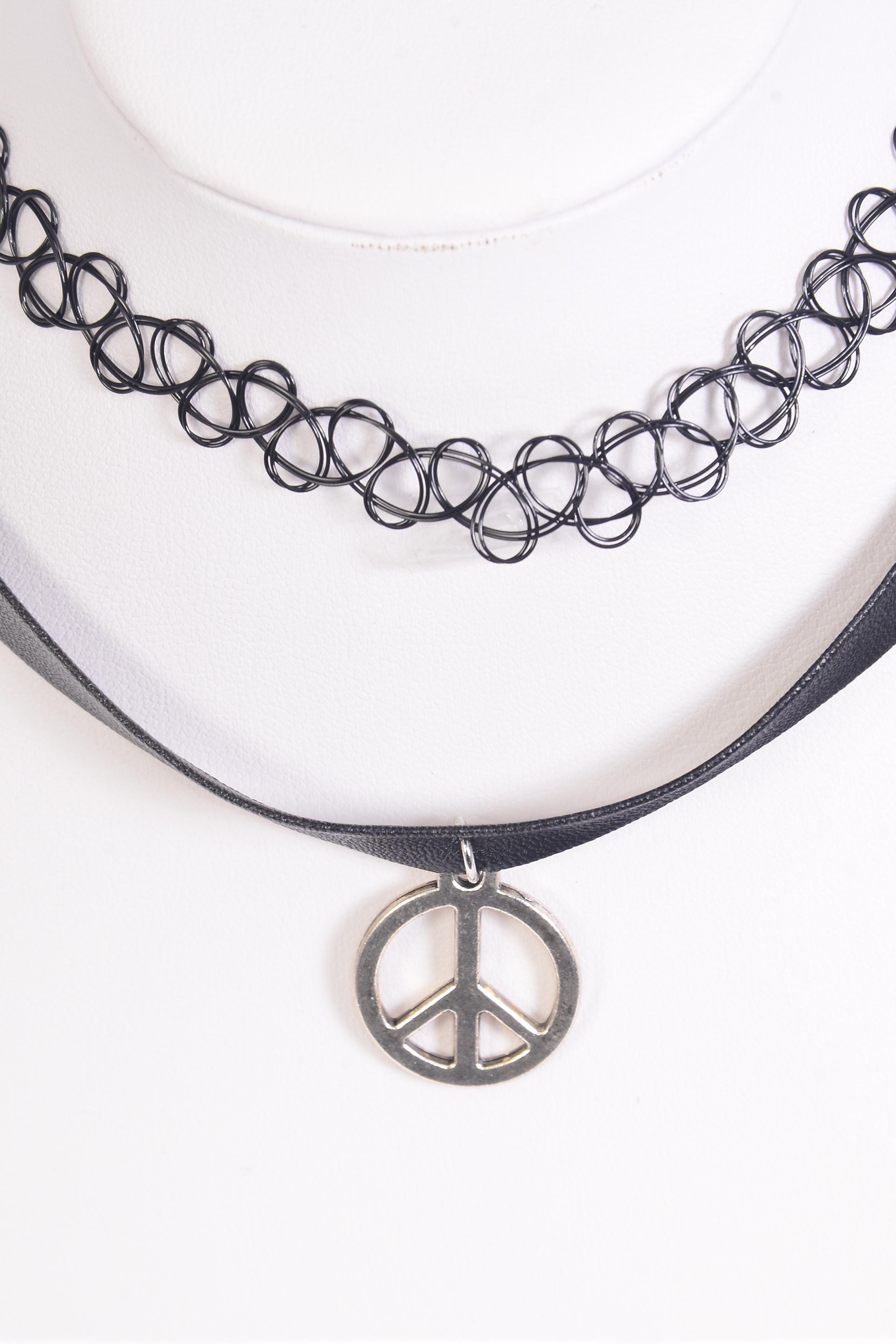 Necklace Choker 24 pcs Leather Feel Peace Sign Gothic Tattoo