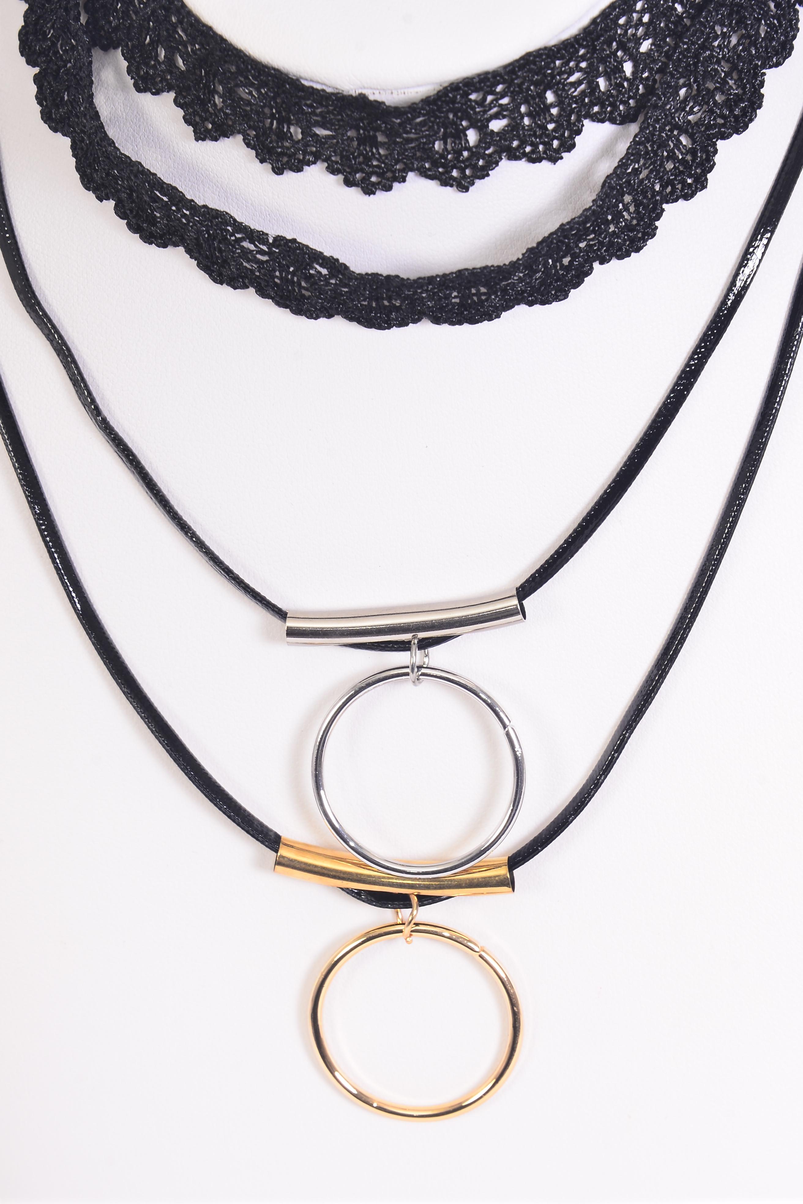 Necklace Choker Strand Black Lace Circle Pendant 12 pcs