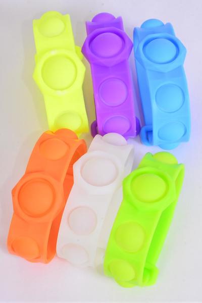 Push Pop Fidget Autism Silicone Bracelet Bubble Neon / 12 pcs = Dozen Autism , 2 Of Each Color Asst , Individual OPP Bag