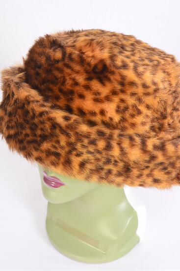 Hat Womens Small Leopard Pattern Plush Faux Fur Roll UP Bucket Hat / PC  Small Leopard Pattern , Opp Bag & UPC Code