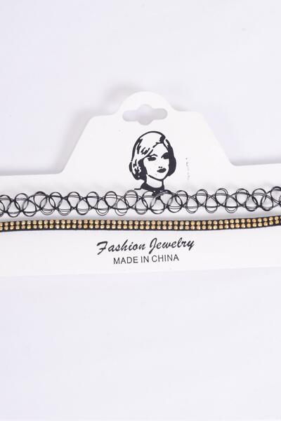 Necklace Choker 24 pcs Black Faux Suede Studded Gothic Tattoo Henna Necklace / 24 pcs = Dozen  Size - 14" Extension Chain , Display Card & OPP Bag & UPC Code , 2 pcs per Card , 12 Card= Dozen