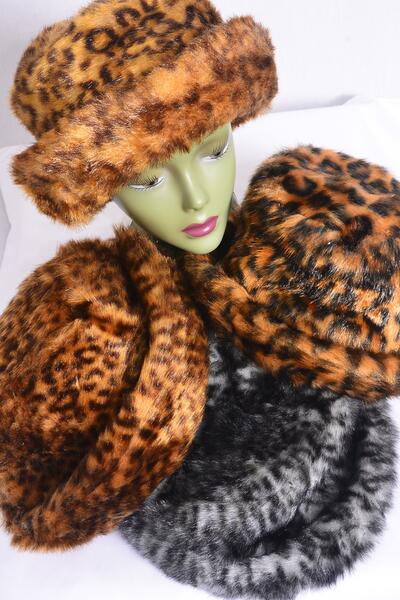 Hat Women's Leopard Plush Faux Fur Roll Up Bucket Hat / PC W OPP Bag , Choose Patterns