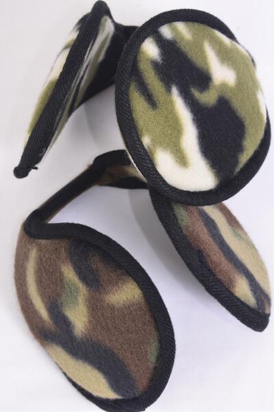 Earmuffs Polar Fleece Camouflage Flexible / 12 pcs = Dozen  Camo , Flexible , 6 of each Pattern Asst , Hang Tag & UPC Code