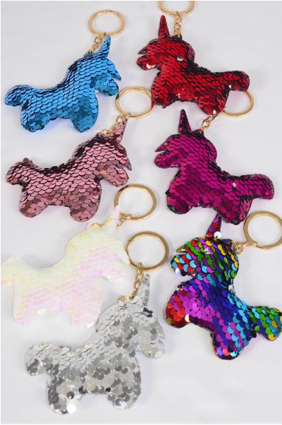 Key Chain Flip Sequin Baby Unicorn Multi / 12 pcs = Dozen Size-3.5"x 3.5" Wide , 2 Silver , 2 Red , 2 Multi , 2 White , 2 Pink , 1 Fuchsia , 1 Blue Color Asst , OPP Bag