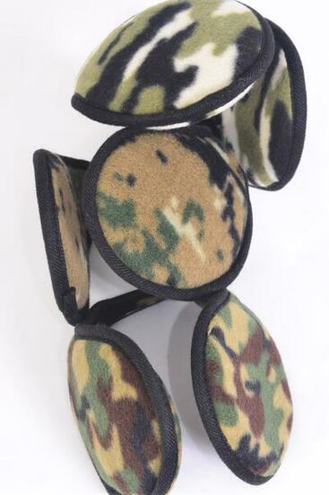 Earmuffs Polar Fleece Camouflage Flexible / 12 pcs = Dozen  Camo , Flexible , 4 of each Pattern Asst , Hang Tag & UPC Code