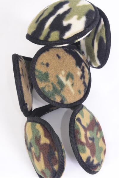 Earmuffs Polar Fleece Camouflage Flexible / 12 pcs = Dozen  Camo , Flexible , 4 of each Pattern Asst , Hang Tag & UPC Code