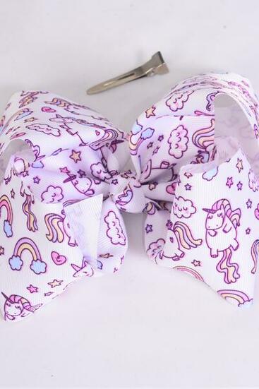 Hair Bow Extra Jumbo Cheer Type Bow Cute Unicorn Grosgrain Bow-tie White / 12 pcs = Dozen White , Alligator Clip , Size - 8" x 7" Wide , Clip Strip & UPC Code