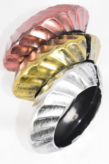 Bracelet Bangle Hinge Acrylic Ridged Saucer Antique Finish / 12 pcs = Dozen  4 Of each Pattern Mix , Hang Tag & OPP bag & UPC Code 