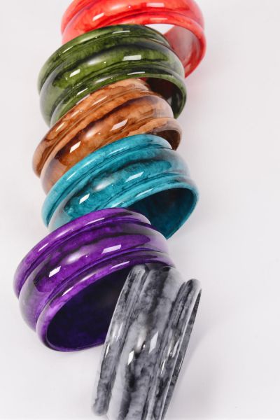Bracelet Bangle Acrylic Marble Look Multi / 12 pcs = Dozen Size - 2.75" x 1.25" Dia Wide , 2 of each Color Mix , Hang Tag & OPP Bag & UPC Code