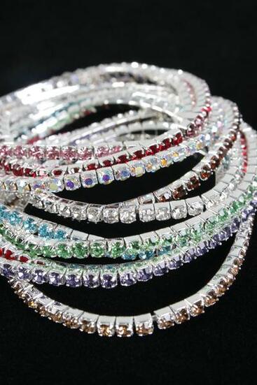 Bracelet Tennis Stretch Iridescent Rhinestones Garnet / PC Garnet , Stretch , Hang Tag & OPP Bag & UPC Code