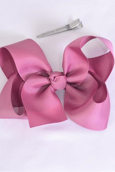 Hair Bow Jumbo Mauve Pink Grosgrain Bow-tie /  12 pcs Bow = Dozen Mauve Pink , Alligator Clip , Size - 6" x 5" Wide , Clip Strip & UPC Code