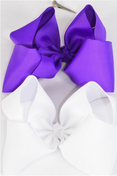 Hair Bow Jumbo Lilac & White Mix Grosgrain Bow-tie / 12 pcs Bow = Dozen Alligator Clip , Size - 6" x 5" Wide , 6 Lilac , 6 White Color Asst , Clip Strip & UPC Code
