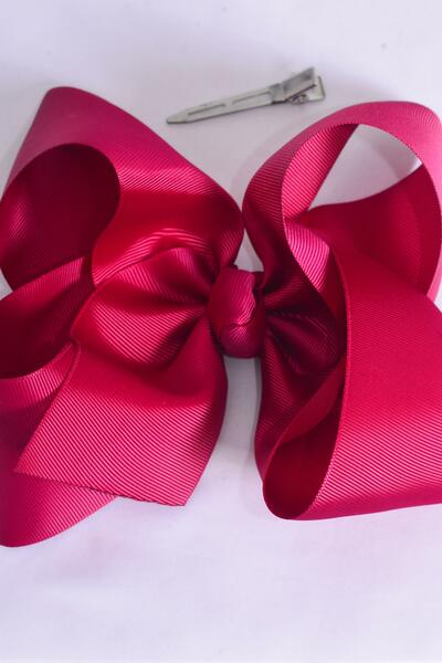 Hair Bow Jumbo Wine Grosgrain Bow-tie / 12 pcs Bow = Dozen Wine , Alligator Clip , Size - 6" x 5" Wide , Clip Strip & UPC Code