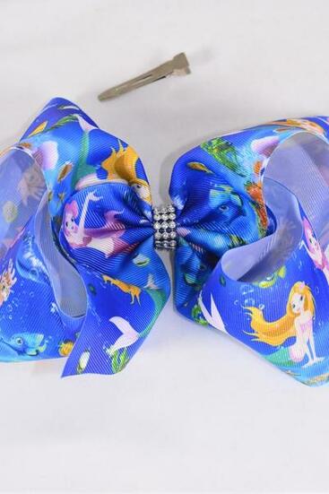 Hair Bow Mermaid Under The Sea Grosgrain Bow-tie / 12 pcs Bow = Dozen  Mermaid , Alligator Clip , Size - 4" x 3" Wide , Clip Strip & UPC Code