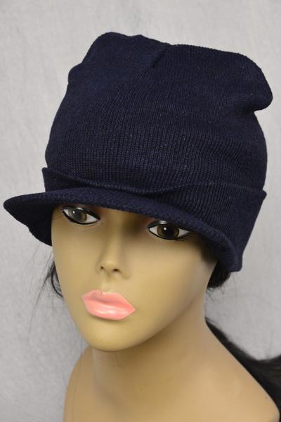 Winter Knitted Hat with Visor Navy / 12 pcs = Dozen Navy , OPP Bag , 12 pcs = Dozen
