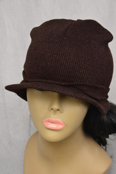Winter Knitted Hat with Visor Brown / 12 pcs = Dozen Brown , OPP Bag , 12 pcs = Dozen