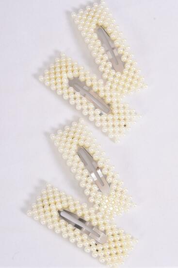  Pearl Hair Clips 24 pcs / 12 pair = Dozen Auto Clip , Size - 3" x 1" Wide , 6 White , 6 Cream Asst , Display Card & UPC Code