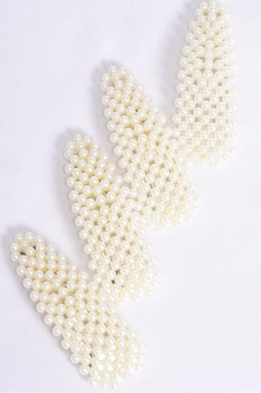  Pearl Hair Clips 24 pcs / 12 pair = Dozen Auto Clip , Size - 3" x 1" Wide , 6 White , 6 Cream Asst , Display Card & UPC Code