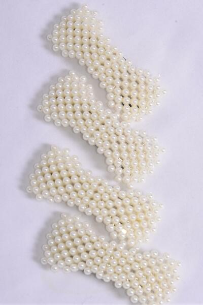  Pearl Hair Clips 24 pcs / 12 pair = Dozen Auto Clip , Size - 3" x 1" Wide , 6 White , 6 Cream Asst , Display Card & UPC Code