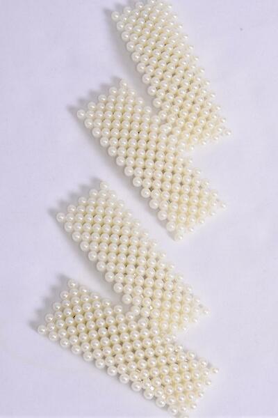  Pearl Hair Clips 24 pcs / 12 pair = Dozen Auto Clip , Size - 3" x 1" Wide , 6 White , 6 Cream Asst , Display Card & UPC Code