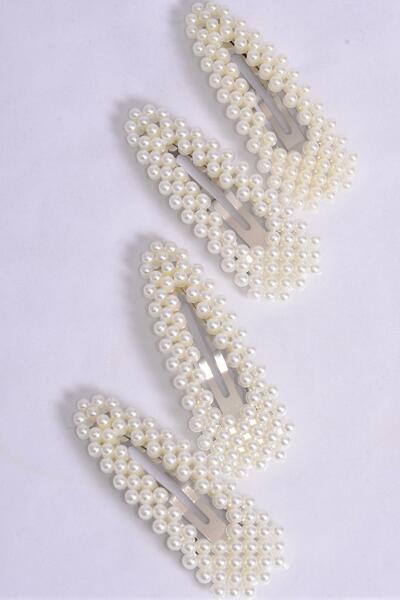  Pearl Hair Clips 24 pcs / 12 pair = Dozen Auto Clip , Size - 3" x 1" Wide , 6 White , 6 Cream Color Asst , Display Card & UPC Code